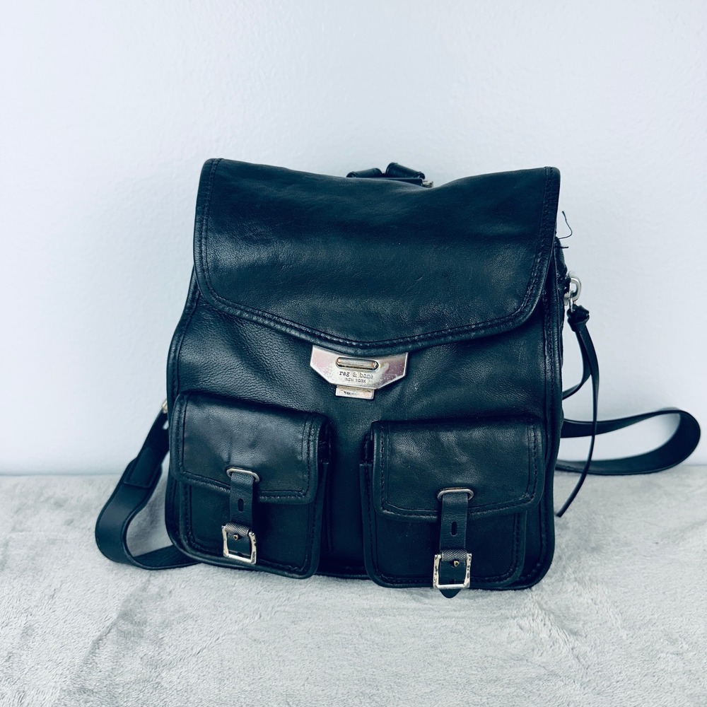 Rag & Bone Field Black Lambskin Leather Backpack